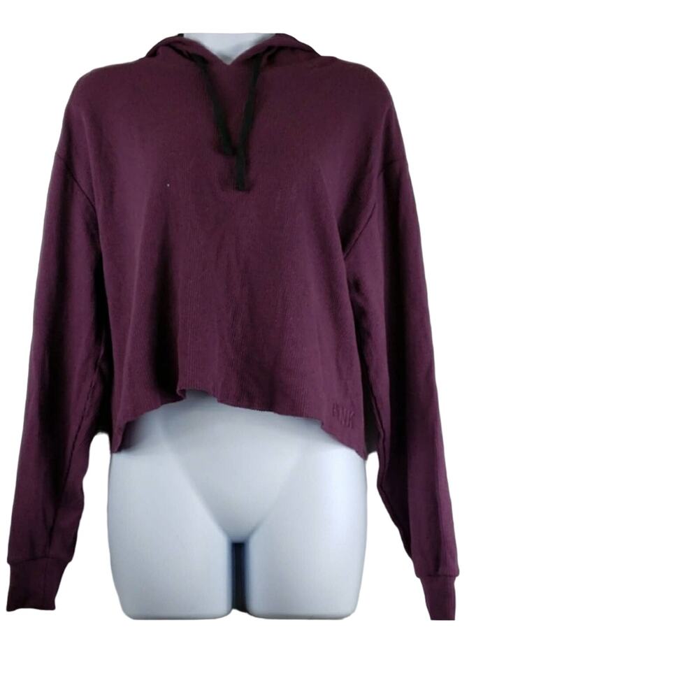 Pink VS Maroon Crop Thermal Long Sleeve Hoodie Size Small